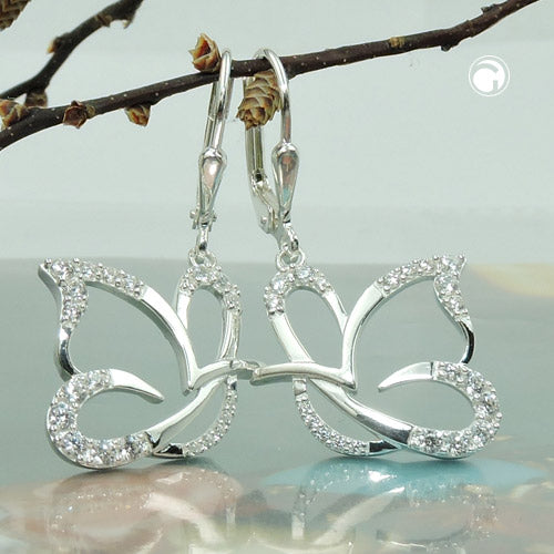 Ear leverback earrings earrings 35x18mm stylized butterfly with zirconias silver 925