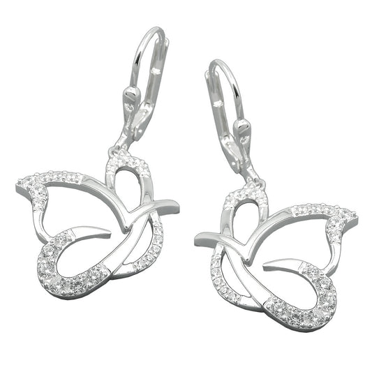Ear leverback earrings earrings 35x18mm stylized butterfly with zirconias silver 925
