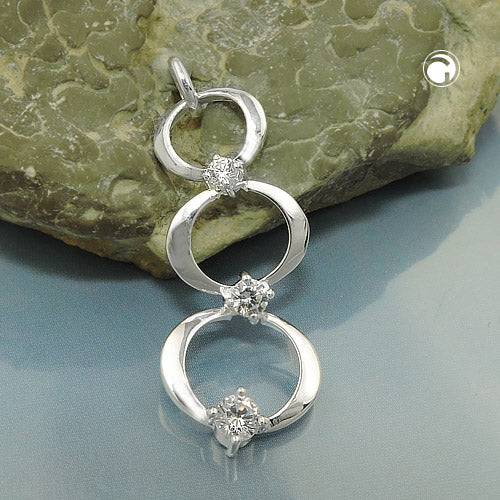 Pendant 32x13mm 3 rings on top of each other zirconias silver 925