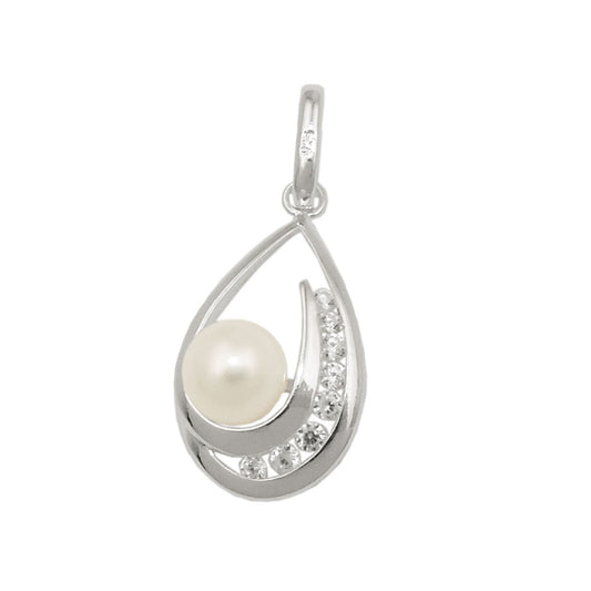 Pendant 25x10mm freshwater cultured pearl with zirconias silver 925