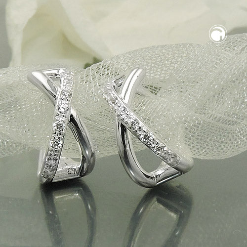 Creole earrings 11x6mm folding hinge crossed zirconias silver 925