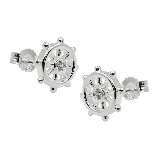 Stud earrings 9mm steering wheel zirconia silver 925