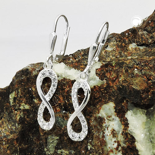 Ear leverback earrings earrings 32x6mm eight infinity signs with zirconias silver 925
