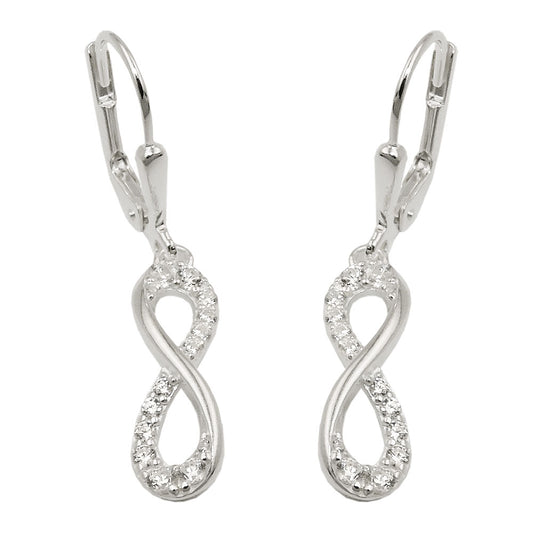 Ear leverback earrings earrings 32x6mm eight infinity signs with zirconias silver 925