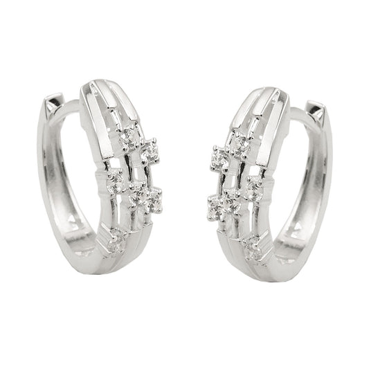 Hoop earrings 15x13x5mm hinged with white zirconias oval silver 925