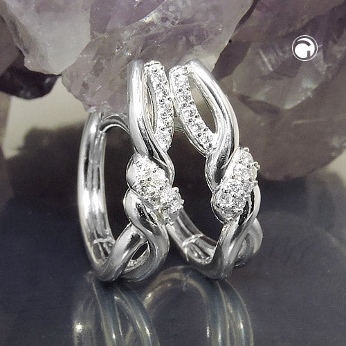 Creole 17x4mm folding hinge crossed with zirconias shiny silver 925