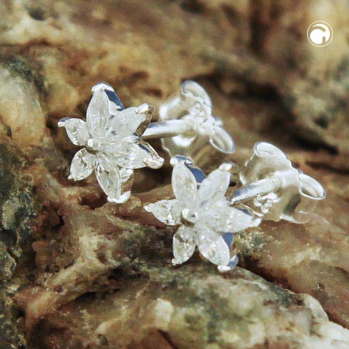 Stud earrings 8mm flower or star zirconia silver 925