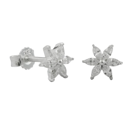 Stud earrings 8mm flower or star zirconia silver 925