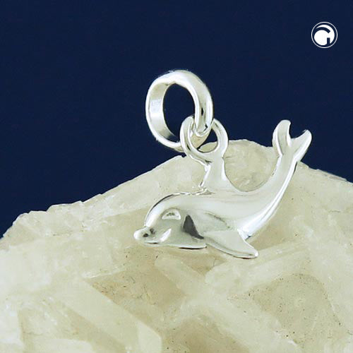 Pendant 12x7mm dolphin shiny silver 925
