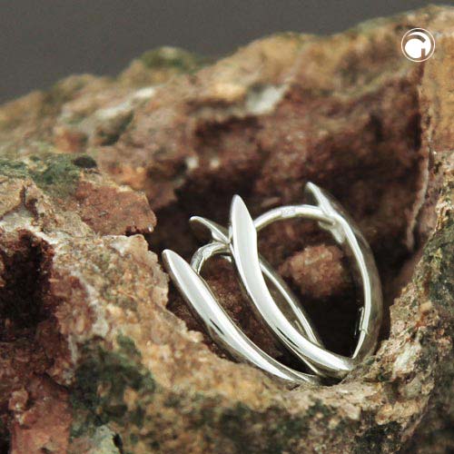 Earring Hoop hinged 16x11mm pointed oval shiny silver 925