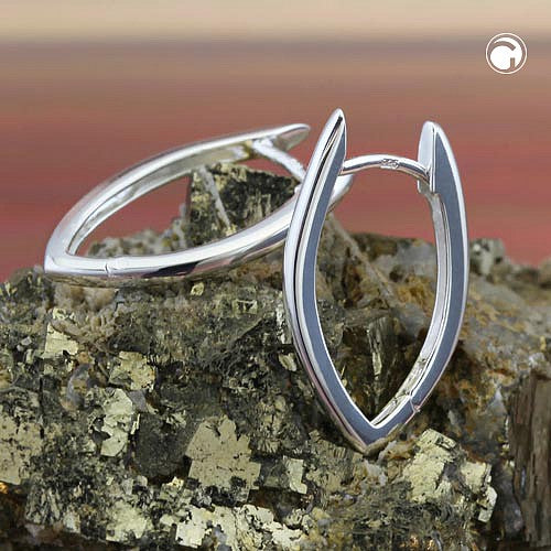 Earring Hoop hinged 21x12mm pointed oval shiny silver 925