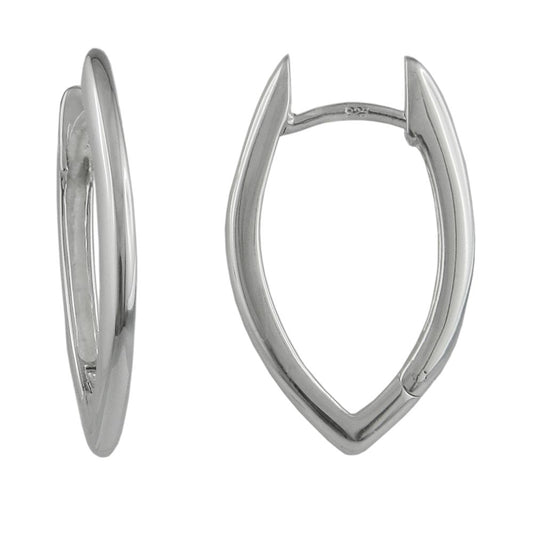 Earring Hoop hinged 21x12mm pointed oval shiny silver 925