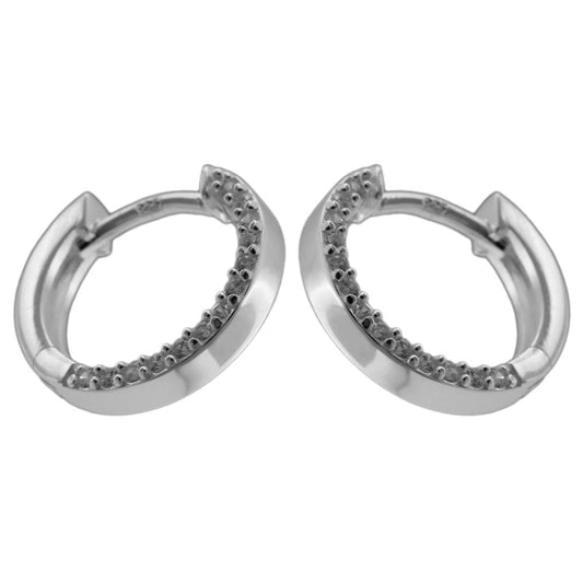 Hoop earring 13x2mm hinged with zirconias silver 925