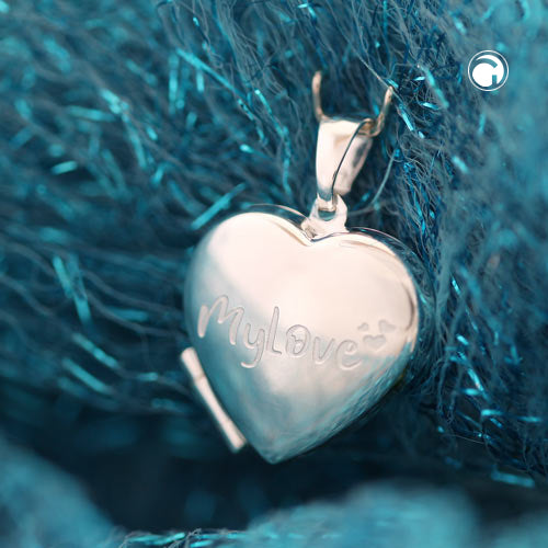 Pendant 17x5mm medallion heart shiny engraving MyLove silver 925