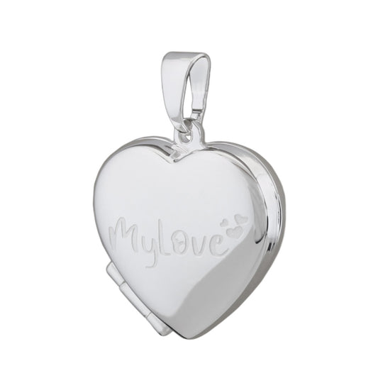 Pendant 17x5mm medallion heart shiny engraving MyLove silver 925