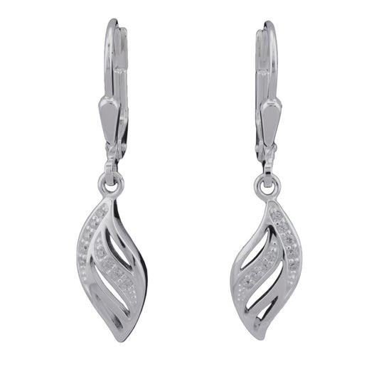 Ear leverback earrings 30x6mm leaf shape with zirconias silver 925