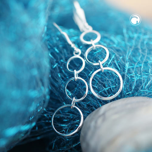 Ear leverback earrings earrings 42x10mm 3 small rings silver 925