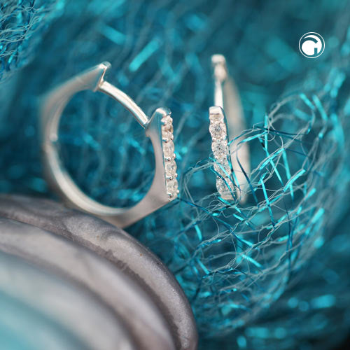 Earring Hoop 15x14x1,5mm folding hinge hexagonal 4 white zirconias silver 925