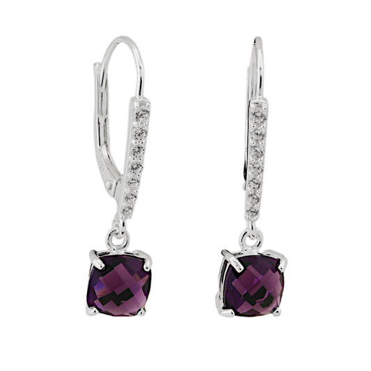 Ear leverback earrings earrings 26x6mm glass stone amethyst colored with zirconias silver 925