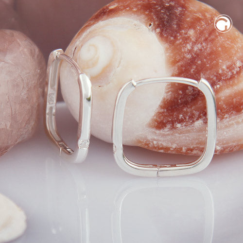 Hoop earring 15.5x15mm hinged square with zirconia silver 925