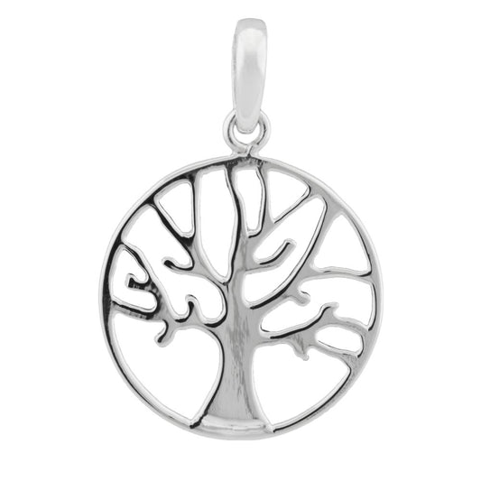 Pendant 18mm Tree of Life circular shiny silver 925