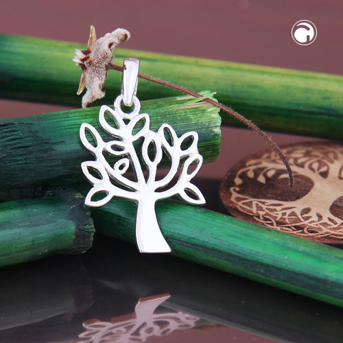 Pendant 20x15mm tree with leaves filigree shiny silver 925