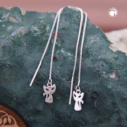 Pull-through earring 100x5mm with cat silver 925