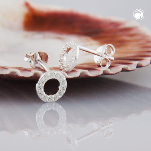 Stud earring 7mm circle with zirconias silver 925