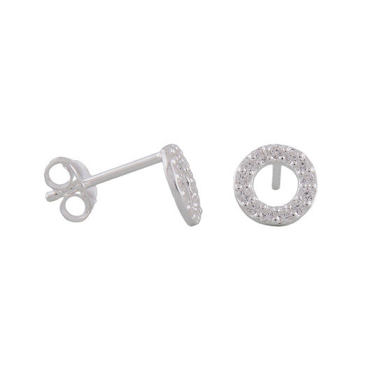 Stud earring 7mm circle with zirconias silver 925