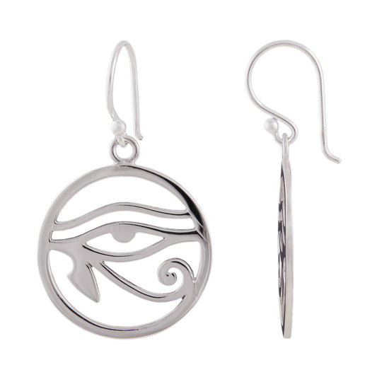 Ear hook earring 34x20mm Horus eye circular shiny silver 925