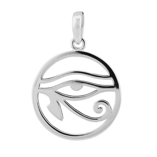 Pendant 20mm Horus Eye circular shiny silver 925