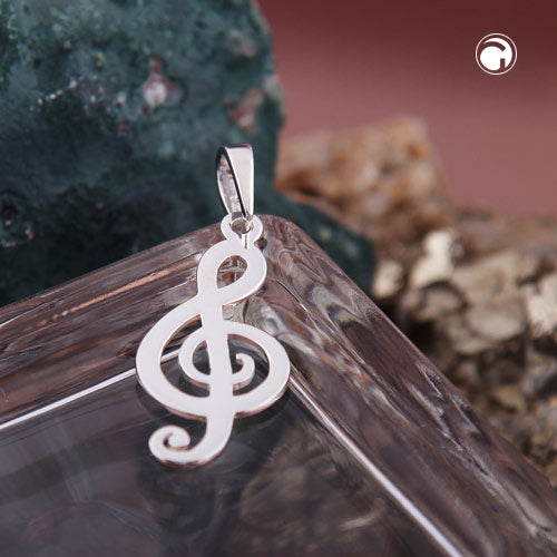 Pendant 24x12mm treble clef shiny silver 925