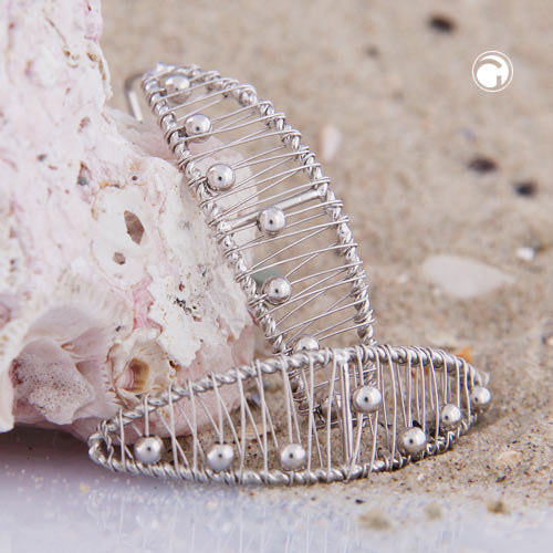 Ear hook earring 31x8mm pointed oval braid with small balls rhodium-plated silver 925