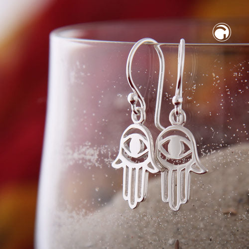 Ear hook earring 25x10.5mm hand with eye shiny silver 925