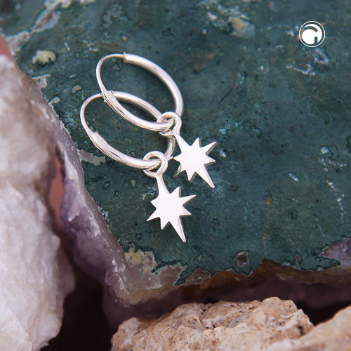 Hoop earring 23x7mm wire hoop with plug closure and pendant star shiny silver 925