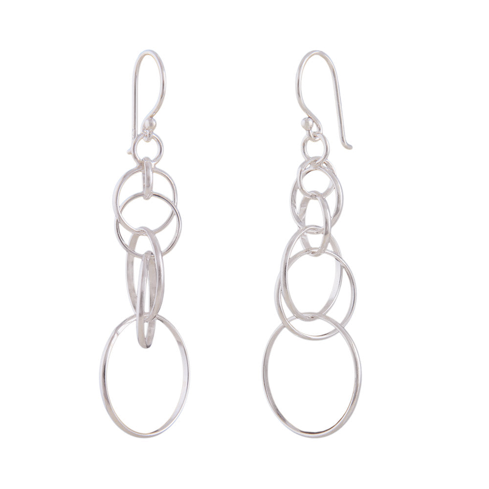 Ear hook earring 50x16.5mm with 6 movable rings each silver 925