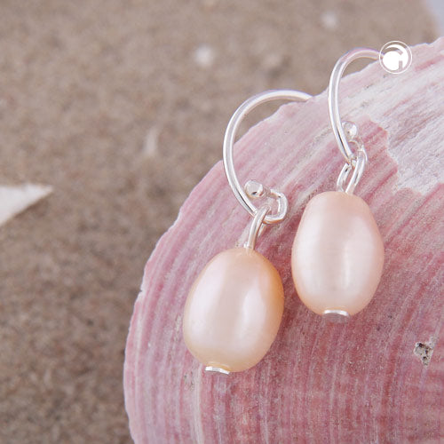 Ear hook earring 23x7mm freshwater cultured pearl rose-colored silver 925