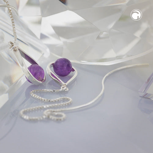 Pull-through earring 140x10mm Venetian chain with approx. 6mm amethyst ball silver 925