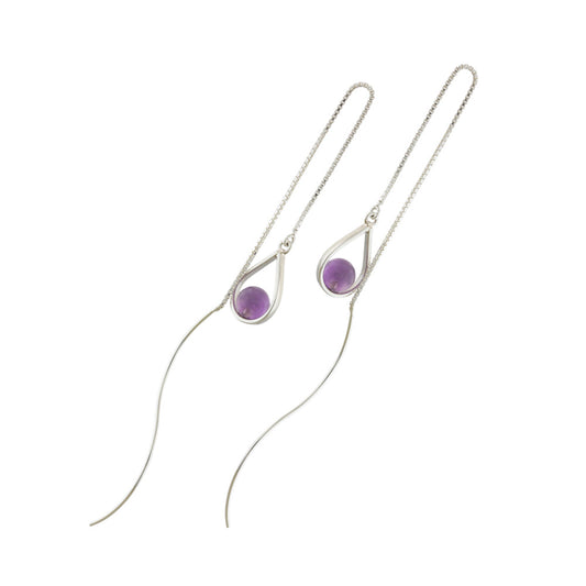 Pull-through earring 140x10mm Venetian chain with approx. 6mm amethyst ball silver 925