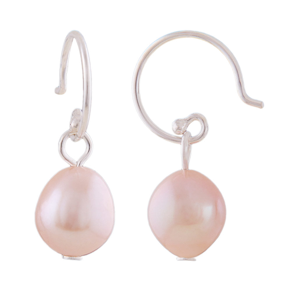 Ear hook earring 24x9mm freshwater cultured pearl rose-colored silver 925