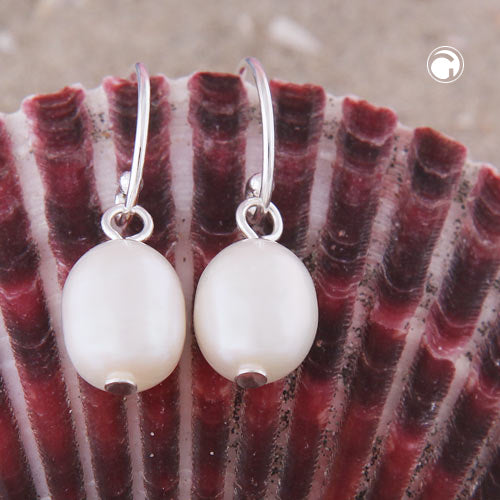 Ear hook earring approx. 24x8mm freshwater cultured pearl white silver 925