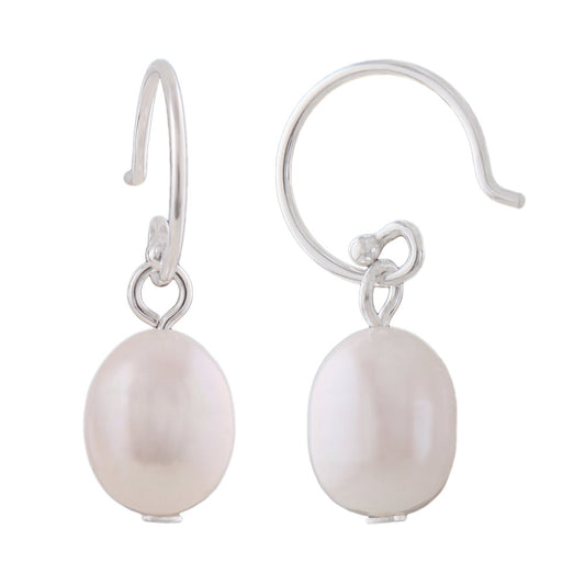 Ear hook earring approx. 24x8mm freshwater cultured pearl white silver 925