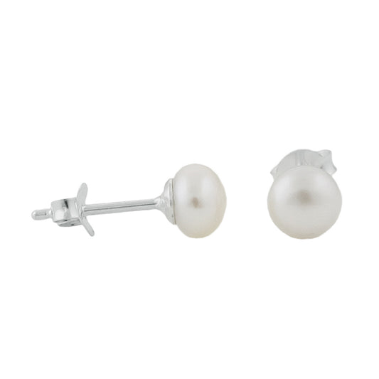 Stud earrings approx. 6x5mm freshwater cultured pearl white flat silver 925