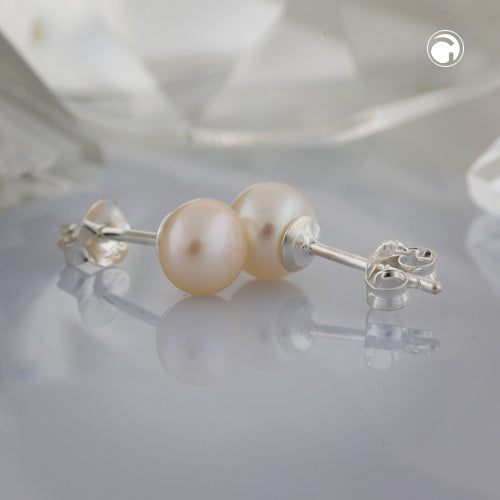 Stud earrings approx. 6.5mm freshwater cultured pearl rose-colored unround silver 925
