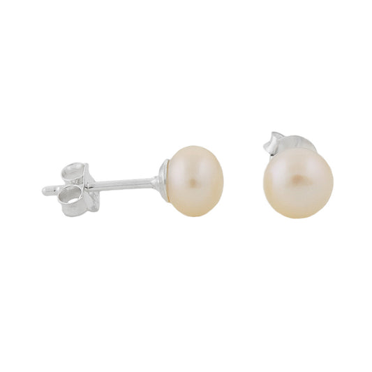 Stud earrings approx. 6.5mm freshwater cultured pearl rose-colored unround silver 925