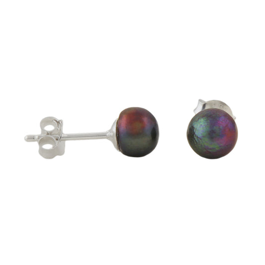 Stud earring approx. 6mm freshwater cultured pearl dark green unround silver 925