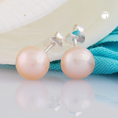 Stud earrings approx. 8x6mm freshwater cultured pearl rose-colored unround silver 925