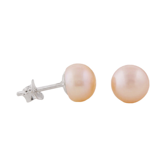 Stud earrings approx. 8x6mm freshwater cultured pearl rose-colored unround silver 925