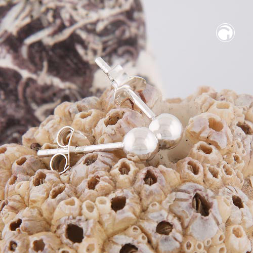 Stud earring 4mm ball shiny silver 925