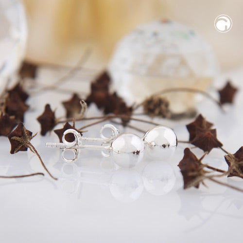 Stud earring 6mm ball shiny silver 925